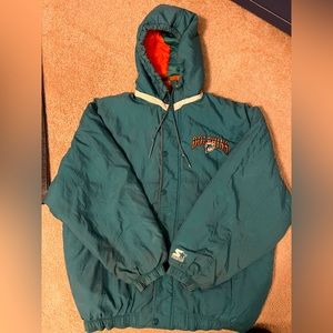 Vintage Miami Dolphin Starter Jacket with detachable hood. XL.